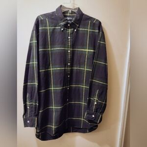 VTG Ralph Lauren The Big Shirt Men's XL Button Down Green Navy W/Yellow Stripe